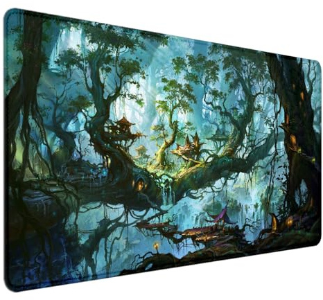 Magic Forest Baumhaus Schreibtischunterlage (90,9 x 40 cm), schöne Landschaft, Anime, großes Spiel-Mauspad für Laptop, Computer, Tisch-Spielmatten, Desktop-Matte, Fantasy-Kunst, XXL-Spielmatte,