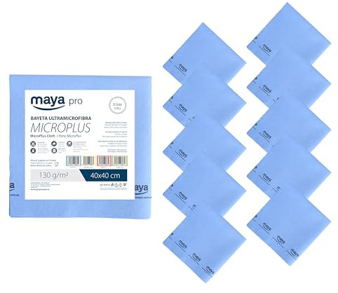 Maya Bayeta MICROPLUS. Especial para Vajillas y Cristales. No Deja Marcas. Muy Absorbente y de Secado Rápido. 100% Microfibra. Pack de 10 Unidades (Azul)