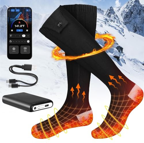 Heated Socks, Rechargeable Heated Socks Large Heating Area for Men Women, 5000 mAh Heating Electric Socks with 4 Levels Heat Settings up to 75°C, Heated Socks for Skiing Winter Camping Hiking
