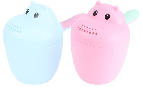 BESTonZON 2piezas Taza De Baño para Niño Niña Unidades con Diseño Oso Cucharón para Agua De Ducha Material Duradero Color Rojo y Azul para Lavar Cabello Baño Infantiles