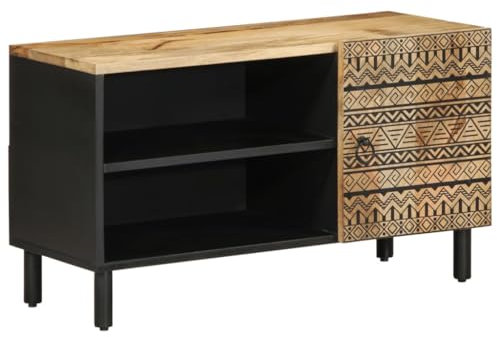 ShGaxin Mueble de TV Madera Maciza de Mango Rugosa Negro 80x33,5x46 cm, Mesa TV, Mueble TV Salon, Mueble Television, Mesa Television, Muebles De Salon, Mesa Salón TV - 4018643