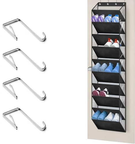 YTUGIL 10-Tier Over Door Shoe Storage Hanging Shoe Rack Holder, 20 Pairs Capacity Hanging Shoe Storage, Large Clear Pockets for Sneakers, Boots, Slippers – Ideal for Bedroom Door, Closet(Black)