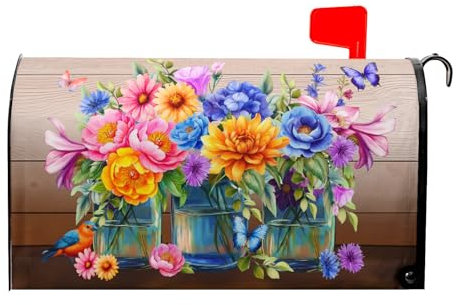 Magnetische Briefkastenabdeckung, Frühlingsblumen, Frühling, Sommer, Schmetterling, Blumen, Briefkasten-Abdeckung, magnetisch, Standardgröße, 53,3 x 45,7 cm, bunte Blumen, Briefkasten-Abdeckung für