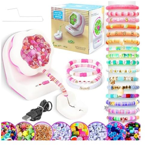 Joselin Elektrisches Clay-Bead-Spinner-Set-Kit Automatisches Bead-Spinner-Kit für Schmuckherstellung mit 2 Perlnadeln für DIY-