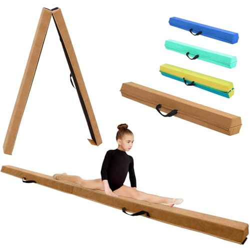 KIKILIVE Schwebebalken Gymnastik Balance Balken mit Eva+EVE Suede-Oberfläche in 3 Größen (240cm/270cm/300cm) faltbar für Kinder & Erwachsene + Tragetasche