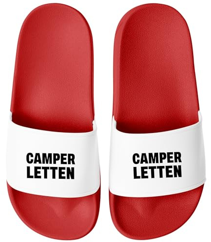 MoonWorks® Badeschlappen Camperletten Camping Gadget Urlaub Badelatschen Unisex mit Aufdruck Herren Damen Badeschuhe Rot-Weiss 47