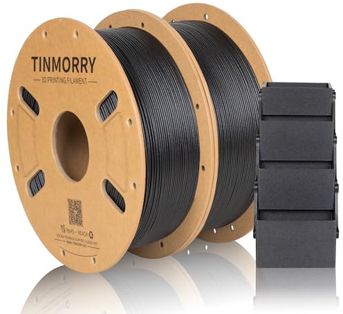 TINMORRY Glasfaser PETG Filament 1.75mm, PETG-GF 3D Druck Filament, 1 KG x 2 Spulen, Frosted Schwarz