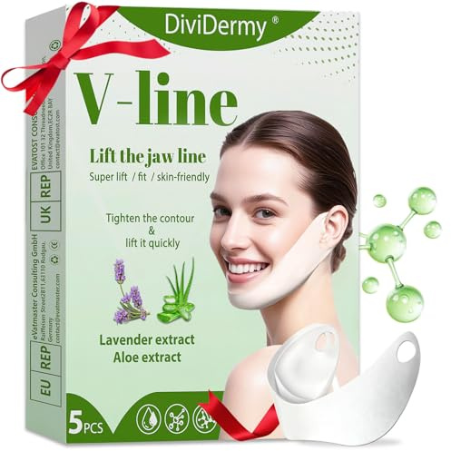 5 Stück V-line Lifting Face Mask, Doppelkinn Maske, Doppelkinn Entferner, V-line Hyaluron Masken Gesicht, Gesichtsmaske zur Straffung und Festigung der Kieferpartie