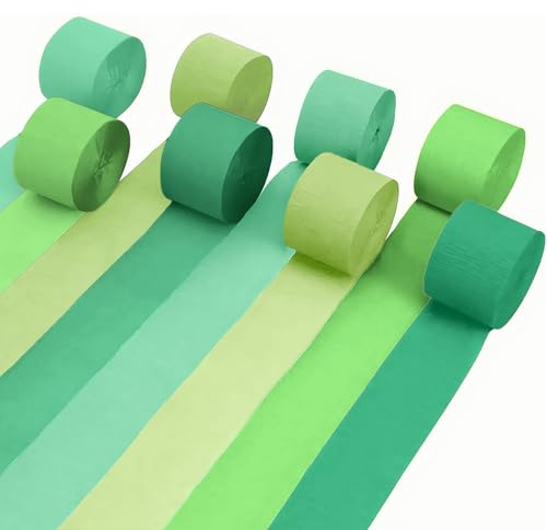 Forbabe 8 Rolls Krepppapier Grün 4.5 cm x 25 m, Grün Kreppband | Für Partydekorationen, Geburtstags, Babydusche und Hochzeitsfeiern, Krepppapier Band für Eventdekoration Hochzeitsdekoration