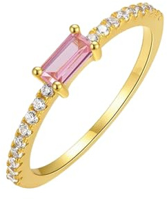 Musihy Edelstein Ring Gold, 14K Gelbgold Ringe mit Rosenquarz und Moissanit, Größe 62 (19.7)