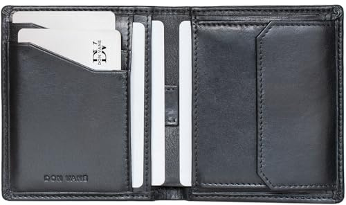 DON VANE Elite Compact - Echt Leder Geldbörse Herren klein – Slim Wallet mit Münzfach, Zugband für schnellen Zugriff, Portemonnaie Geldbeutel, RFID Schutz (Schwarz)
