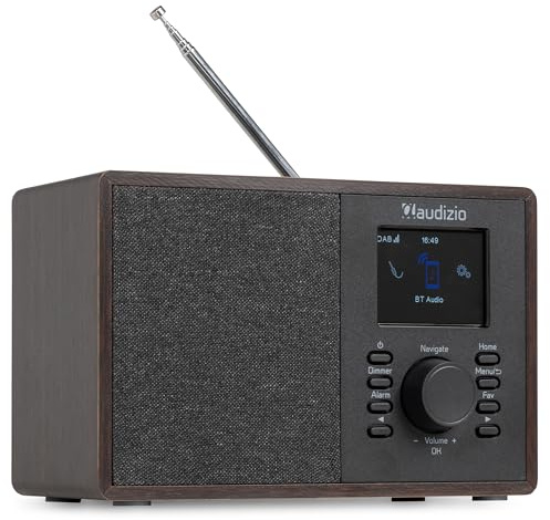 Audizio Cosa DAB Radio with Internet Radio, DAB+, FM and Bluetooth 5.2, Retro Dark Wood Radio with Alarm Clock, AUX Input, Compact Home Audio for Kitchen and Bedroom