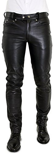 Bockle® Big Cheeker Pantalon en Cuir Noir pour Homme Fermeture Boutons, Size: 40W / 36L