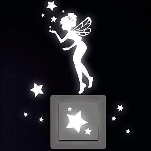 Wandtattoo Loft Leuchtaufkleber Lichtschalter, Elfe mit Sternen, 15 Stück, Selbstklebende und Fluoreszierende Leuchtaufkleber Wand, Nachtlicht, Leuchtende Aufkleber, Leuchtaufkleber Kinderzimmer