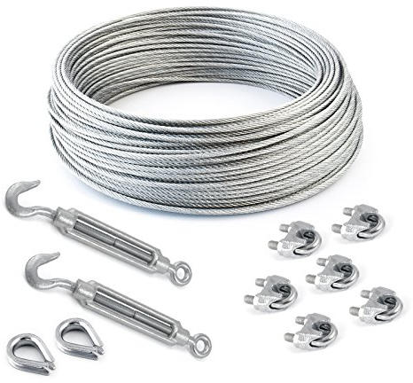 50m DRAHTSEIL SET 10mm 6x37+FC + 6 x SEILKLEMMEN 10mm DIN 741 + 2 x SPANNSCHLOSS M10 HAKEN - ÖSE + 2 x Kausche 10mm verzinkt Stahlseil Forstseil Windenseil Seil Draht Stahl Drahtseilklemmen Drahtseil Drahtseilklemme Klemme Anschlagseil Spannschlösser Spannschloß Seilspanner Spanner