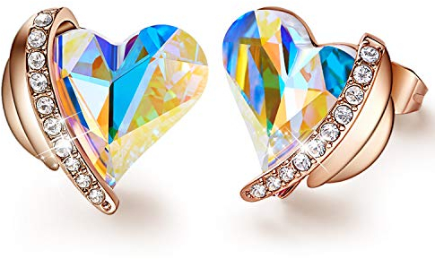 CDE Ohrringe für Damen Schmuck Geschenk, Rosegold Herz Damen Ohrstecker, verschönert mit Kristallen Valentinstag Weihnachten Muttertag Geburtstag Geschenke für Frauen Sie Mutter Freundin Ehefrau