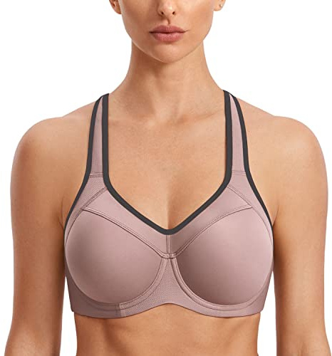 SYROKAN Women's High Impact Sports Bra Underwire Full Support Racerback Padded Running Bra Brick 38F