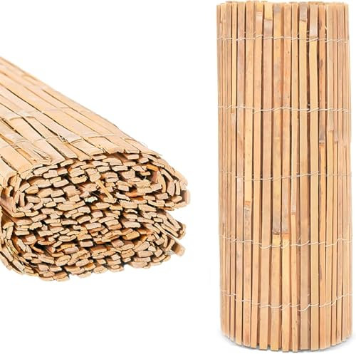 BLADO Natural Bamboo Slat Fence - Screening Slatted Roll for Garden Outdoor Wind/Sun Protection-Garden Privacy Shield-Fence Panel (H: 1.5M x L: 4M)