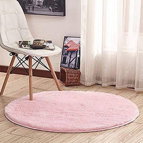 Morbuy Tapis Rond Lavable 80cm/100cm/120cm/160cm/200cm, Interieur Shaggy Anti Slip Chambre à Coucher Salon Tapis d'Entrée Absorbant Antidérapant Imprimé Ménage Rug Salle Couloir (Rose,120cm)