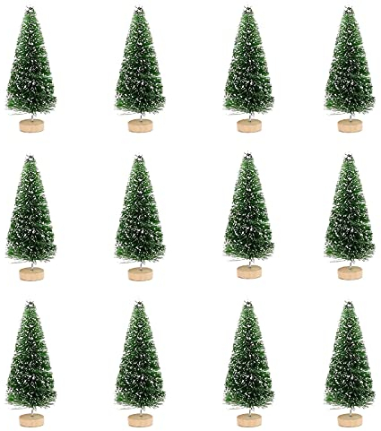 ZUOMENDY18 12pcs Mini Weihnachts Baum Dekoration Tischdeko Weihnachten Deko Kleine Tannenbaum Desktop WeihnachtsbäUme Christmasbaum KüNstlich Mit Schnee-Effek 4.5cm