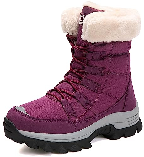 VLOOKST Stivali da Neve Donna Scarpe da Camminata Invernali Impermeabile Antiscivolo Caldo Pelliccia Foderati Passeggiate Stivaletti Sneaker Casual Outdoor Stivali da Escursionismo Viola 41EU
