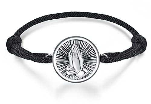 TANGPOET Betende Hände Armband Damen 925 Sterling Silber Religiöse Christliche Armbänder Handgemachtes Armkettchen Größenverstellbar Bracelet Geschenke für Herren Frauen