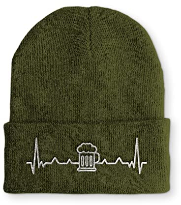 tshirtladen Herzschlag Bier Wintermütze Beanie Mütze für Damen und Herren, Farbe: Olive