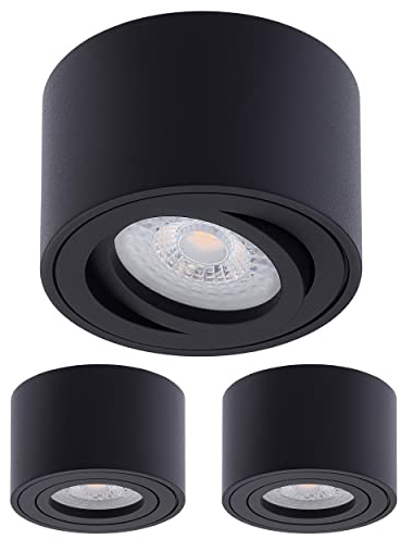 Oktaplex 3 Stück Aufbaustrahler Lile Schwarz - inkl. LED Modul 4,8W 230V 2700K Warmweiß 80x50mm Aufputz Aufbauleuchte Aufbauspot Aluminium Schwenkbar