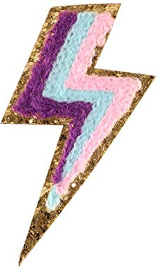 Locomo Chenille Flash Lightning Bolt Iron On Patch Sew Patch Colorful Gold Trim Embroidered Badge Motif Jacket T Shirt Backpack Decoration