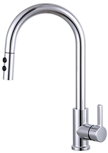 Wasserhahn Küche, Hochdruck Küchenarmatur Ausziehbar 360° Schwenkbar, Einhand Armatur Küche aus Edelstahl, Hohe Bogen Mischbatterie Küche mit Brause 2 Modus, Chrom