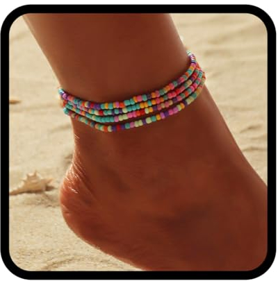 Handcess Boho bracelets de cheville femmes perles bracelets de cheville perles de cheville colorées bijoux de pied pour femmes et filles (Coloré)
