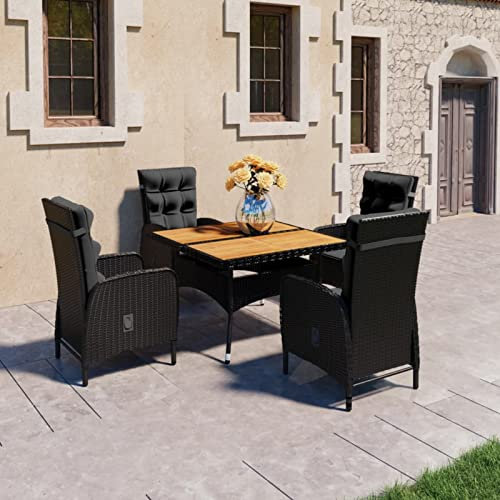 Yolola Sitzgruppe Garten 4 Personen 5-TLG. Gartenstühle Rattan Verstellbar,Gartengarnitur Aus Rattan Grau Gartenmöbel 4 Personen Sitzgruppe Garten Rattanmöbel Esstisch Stühle Schwarz und Braun