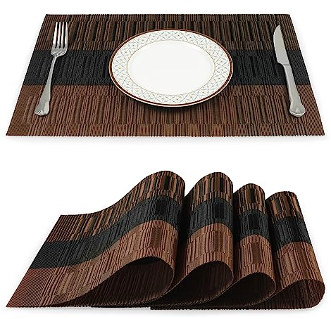 fanquare Verlaufsstreifen Tischsets 45x30 cm, PVC Platzsets für Esstisch, Strapazierfähige Tischmatten im Bambus-Stil (Braun, 4er Pack)