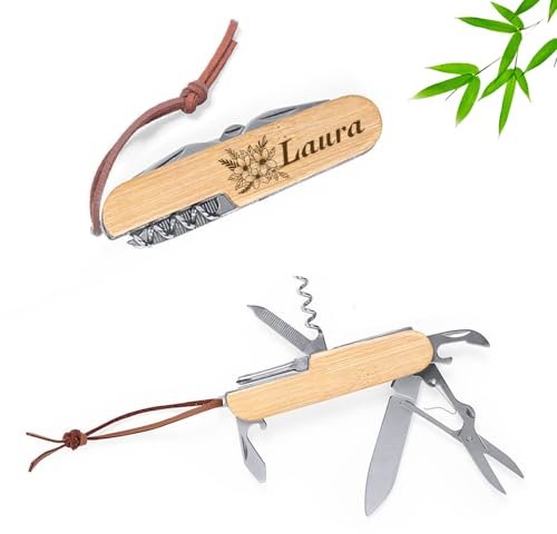 Couteau suisse personnalisé Mabouteille® - Le couteau personnalisé homme 9 Fonctionnalités Gravure Incluse [ Couteau suisse couvert ]