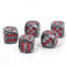 W6 Würfel (16mm) in Silber grau/rote Punkte - Made in Germany - WeLoveBeads - 5 Stück