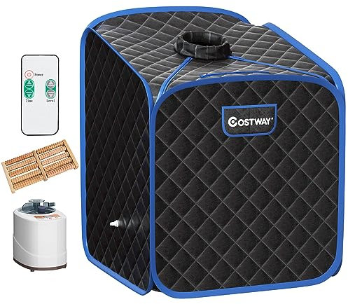 COSTWAY Sauna a Vapore Portatile con Telecomando, Cabina Sauna a Vapore Pieghevole con Sedia e 9 Livelli di Temperatura, Telaio in metallo (Nero)