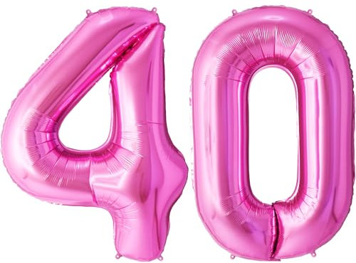 FUNFEST Luftballons zum 40. Geburtstag, rosa Farbe, 100 cm – Geburtstagsballon-Dekoration – inklusive XL-Ballon zum 40. Geburtstag und Strohhalm – Fliegen mit Helium