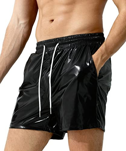 Casey Kevin Metallic Shorts Herren Glänzende Party Bar Festliche Karneval Kostüm, Schwarz
