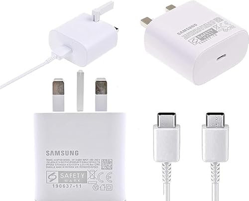 Samsung Galaxy S24 Charger, Genuine Samsung 25W USB-C Super Fast UK Mains Wall Charger & USB-C to C Cable for Galaxy S24 & Also includes Braided Type C Cable