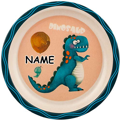 alles-meine.de GmbH Geschirr Artikelwahl Teller/Kinderteller - Dinosaurier - inkl. Name - Ø 21 cm - Kindergeschirr - Frühstücksset für Kinder - Jungen Junge Mädchen - Speis..