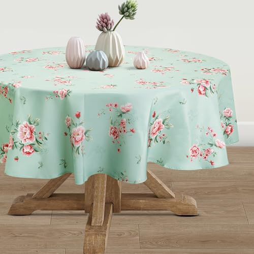 Arquiel Tischdecke Rund Florale, Tischdecken Abwaschbar Grün Tischtuch Vintage Blumen Tischdeck Für Garten, Küche Essen Parteien Sommer, Herbst (180x180cm)
