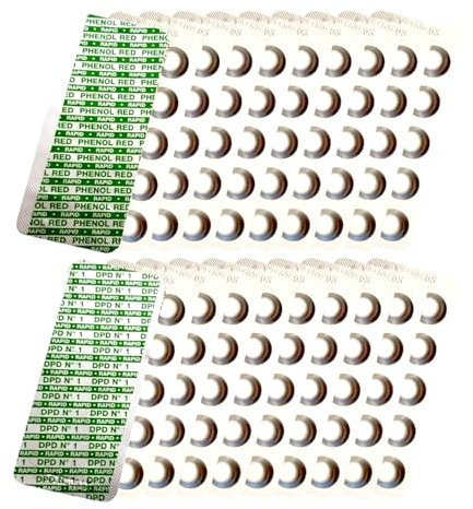 Rapid Lot de 200 comprimés de test d'eau Rapid - 100 pastilles de dureté de l'eau Phenol Red - 100 pastilles de chlore libre DPD1 - Pour testeur d'eau et testeur de piscine - Recharge - Accessoires de