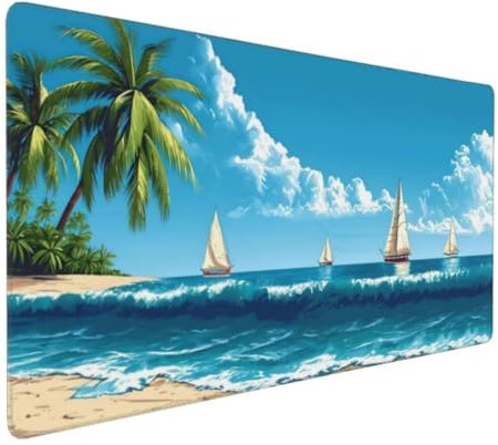 Mouse Mat Extended Large Mouse Mat 60x30x0.3 cm Gaming Mouse Pad, Coconut Tree Sailboat Desk Mat, MouseMat Waterproof Cloth XXL Mouse Pad with Non-Slip Rubber Base - Use with all Mouse Types Y-4722
