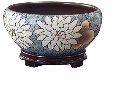 Pots de Fleurs Pot de Fleurs D'intérieur Récipients de plantes sculptées Pots de fleurs en céramique sans trou de fond Plantes hydroponiques Pots de lotus Bol de poisson rouge décoratif simple Pots d'