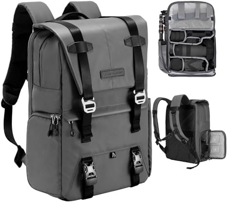K&F Concept Sac à Dos pour Appareil Photo, Sac Appareil Photo Reflex avec Housse de Pluie Imperméable Inclus pour DSLR Canon Nikon Sony Olympus DJI Drone Portable 15.6''