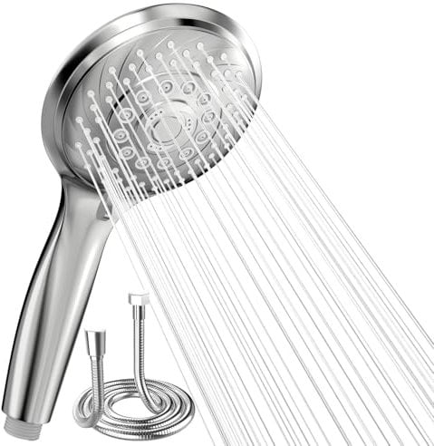 VEHHE Soffione Doccia con Tubo 1.5m, Soffione Doccia Ad Alta Pressione con 6 Modalità di Getto, Soffione Universale con Pannello Cromato Unico, Soffione Doccia con Set di Tubi Flessibili