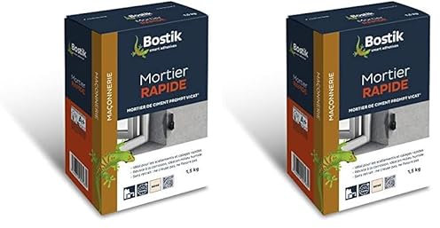 Bostik – Mortier Rapide – Mortier de Montage – Sol et Mur – Intérieur et Extérieur – Prise 10 Minutes – Sans Retrait – Couleur : Beige – 1 Boîte 1,5 kg (Lot de 2)