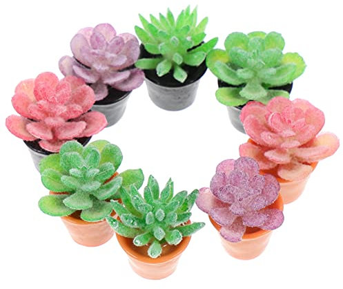 BESTonZON 8pcs Mini Artificial Plants Resin Dollhouse Plant Bonsai Flower Pot Decor Miniature Potted for Dollhouse Decorative Photography Props