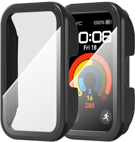 Diruite 2 Stück Hülle für Huawei Band 10/Band 9/Band 8 Schutzhülle Ultradünne PC HD Kratzfest Hartglas Displayschutz,Schwarz&Schwarz