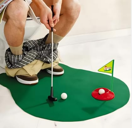 Toilet Golf Game – Funny Novelty Golf Gifts for Men, Dad, Husband, Brother, Boyfriend – Mini Potty Golf Set Bathroom Humor Toy, White Elephant Gift, Secret Santa Gag Present, Hilarious Adult Joke Gift